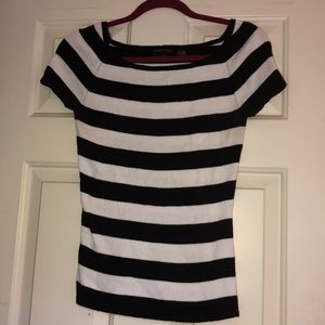 black and white striped sweater: Jeanne Pierre